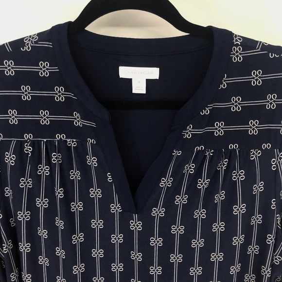 Intrepid Blue Printed Split-Neck Top M - Picture 4 of 10